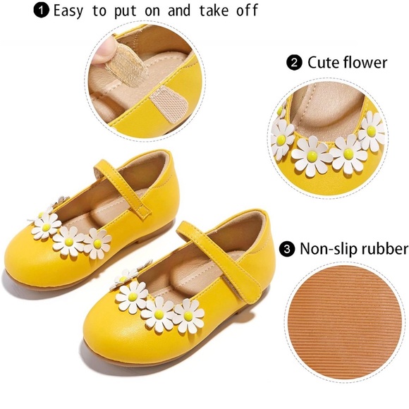 NWT Toddler Girl Size 9M Yellow Daisy Kids Dress Shoes with Velcro Close - Picture 5 of 7